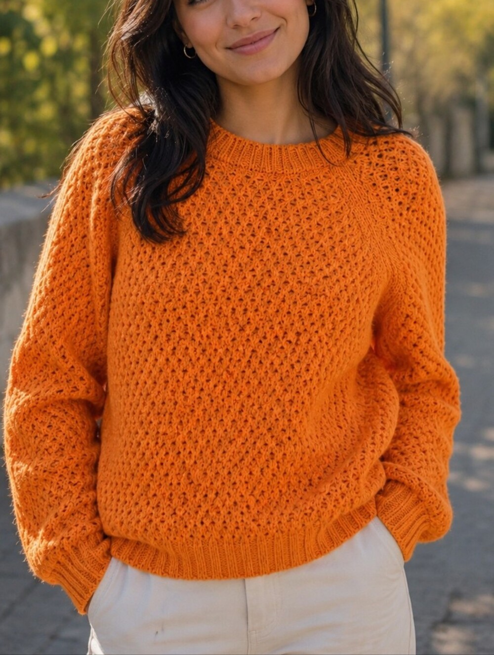 NWT Numph Orange Chunky Open Knit Alpaca Wool Blend Sweater | Designer Cozy